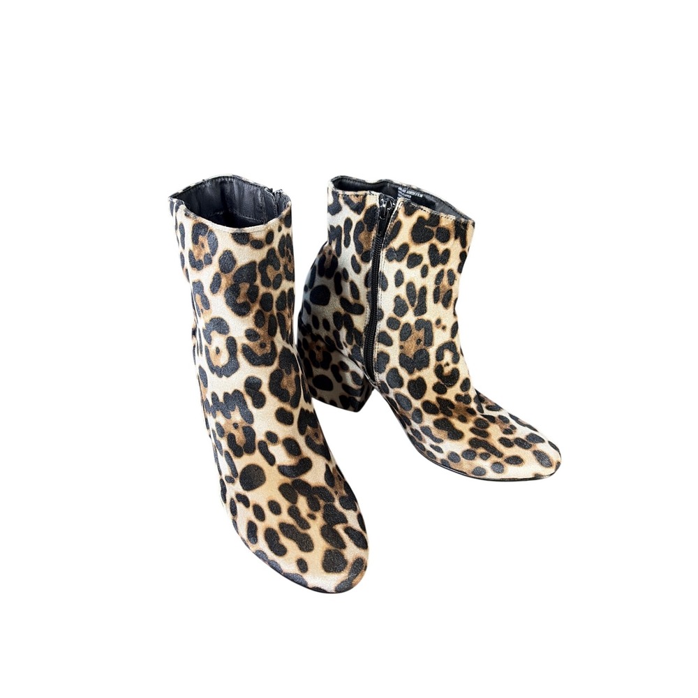 Madden Girl Leopard Print Block Heel Ankle Booties Tan Black Animal Print 8.5